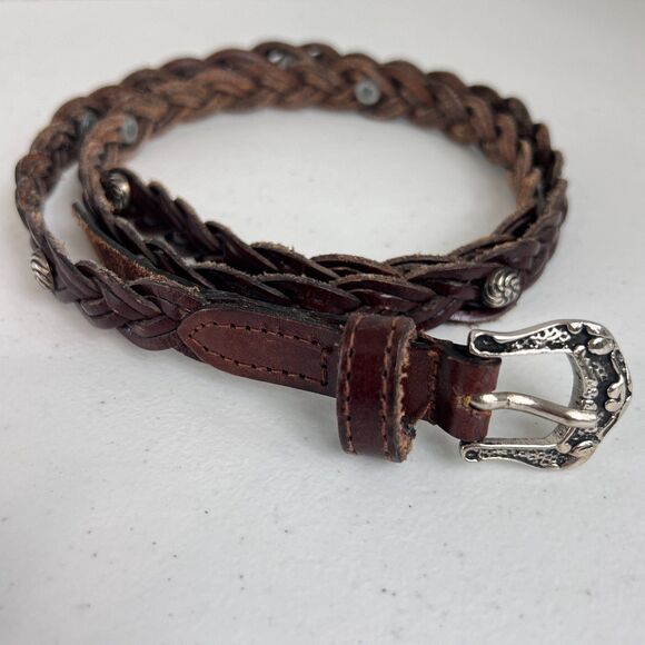 Donna Katz Women's Brown Braided Skinny Belt Genuine Leather Size M - Picture 1 of 8